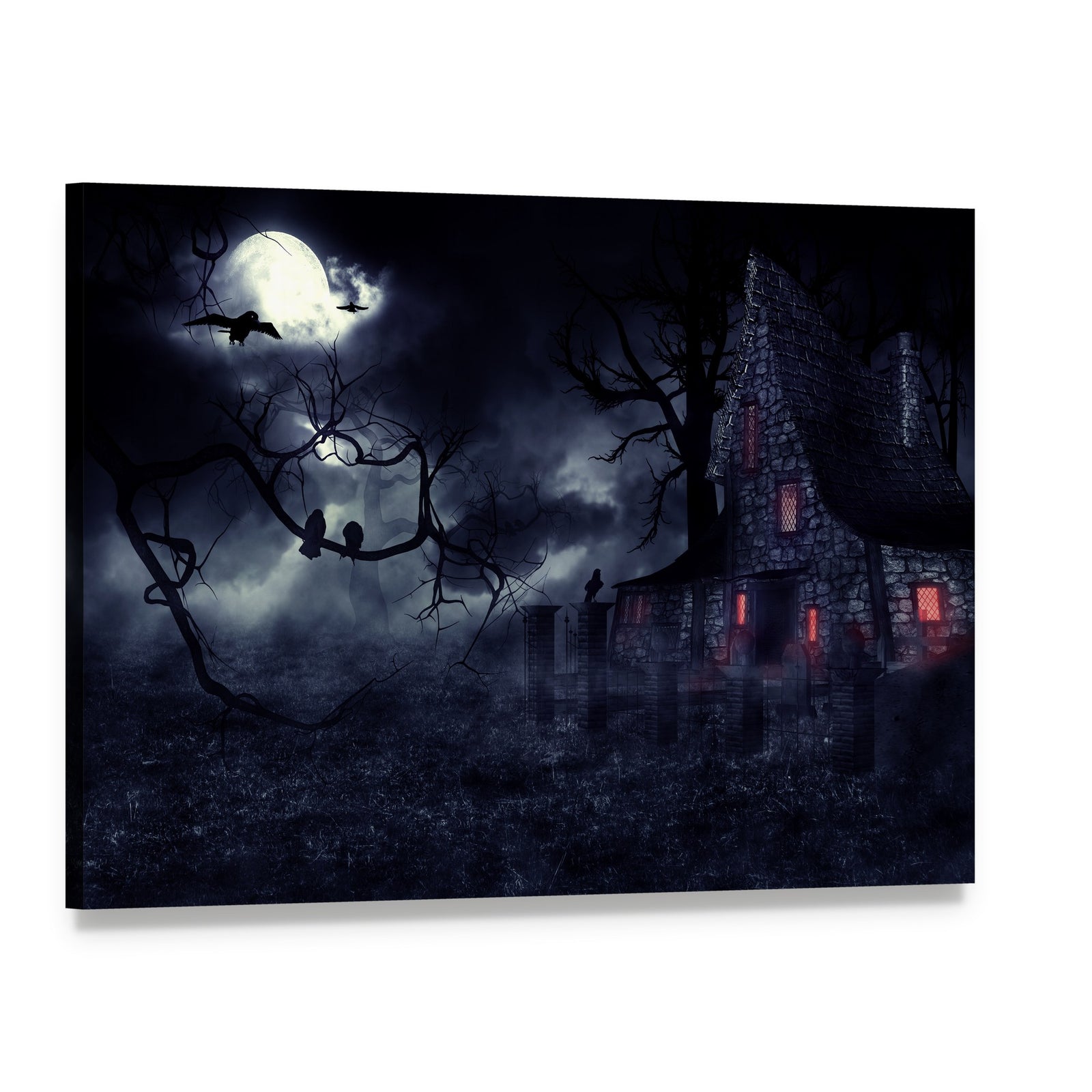 Dark Haunted House Canvas Wall Art, single panel gallery wrapped canvas, angled product view
