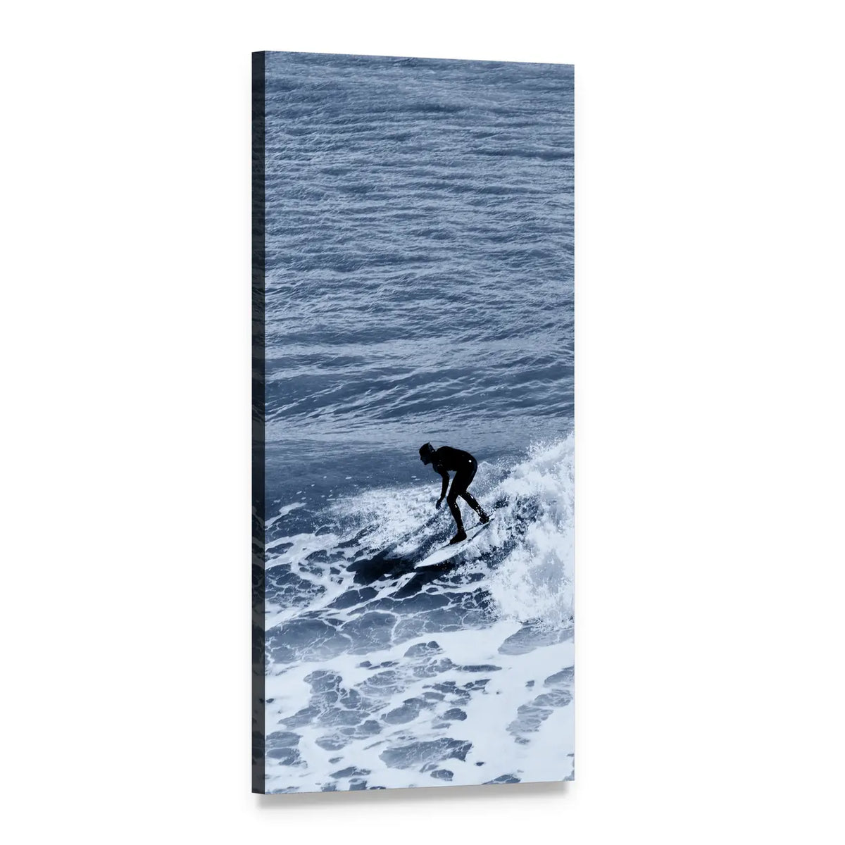Silhouette Surfer Riding Ocean Wave Vertical Canvas Wall Art, 1 panel 1 Vertical layout gallery wrapped canvas set, angled product view