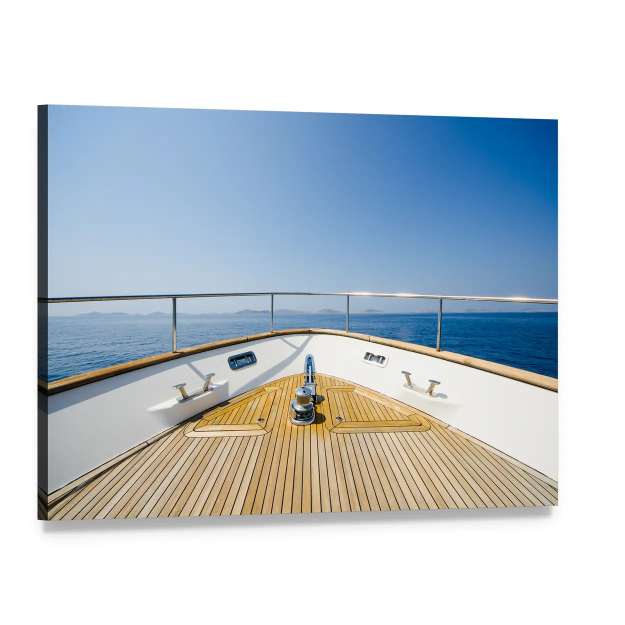 Yacht Bow on Teak Deck Canvas Wall Art, single panel gallery wrapped canvas, angled product view