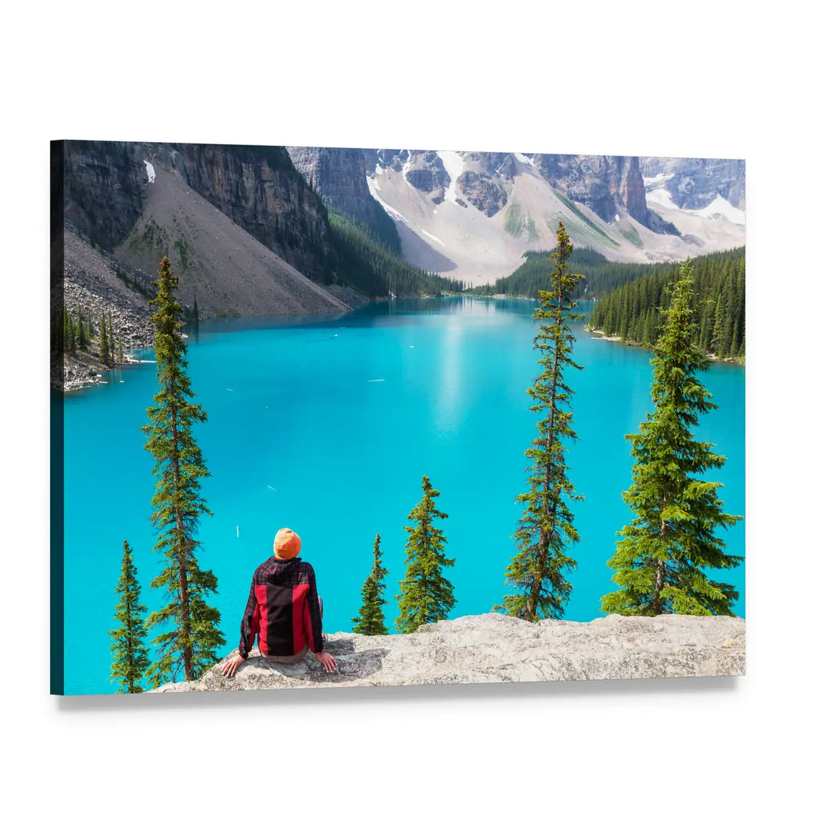 Moraine Lake with Snow-capped Peaks Canvas Wall Art, single panel gallery wrapped canvas, angled product view