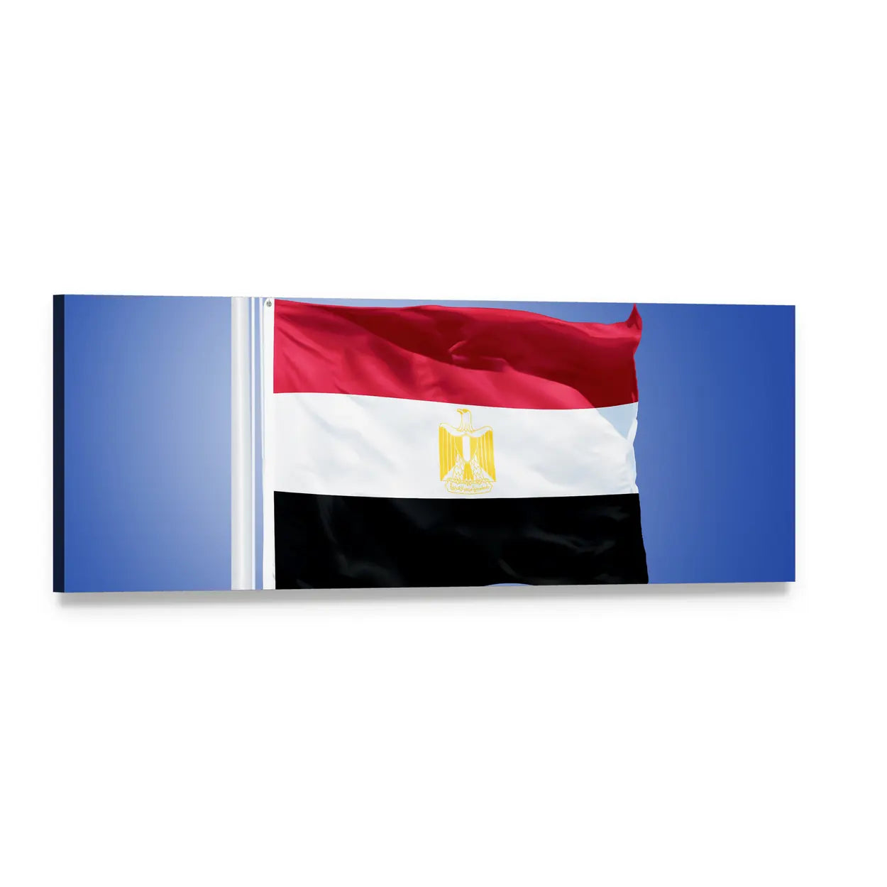 Egyptian Flag with Eagle of Saladin Panoramic Canvas Wall Art, single panel gallery wrapped canvas, angled product view