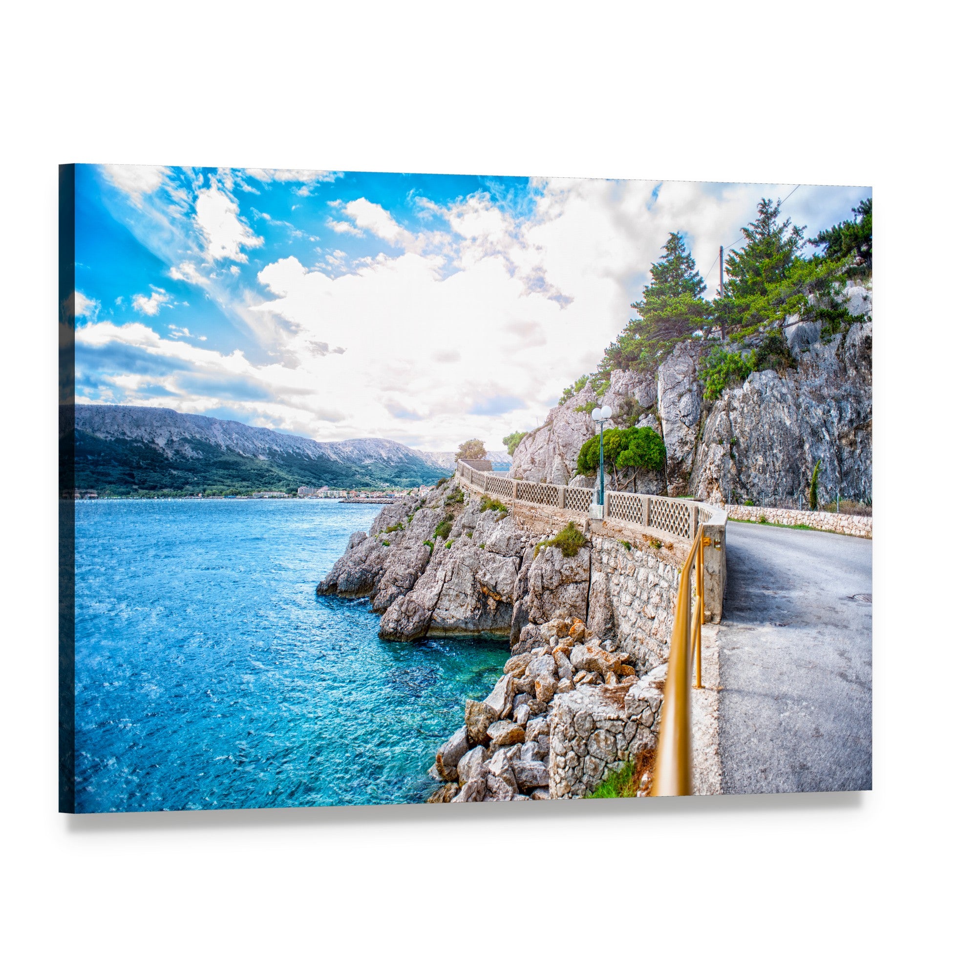 Adriatic Sea Coastline Canvas Wall Art, single panel gallery wrapped canvas, angled product view