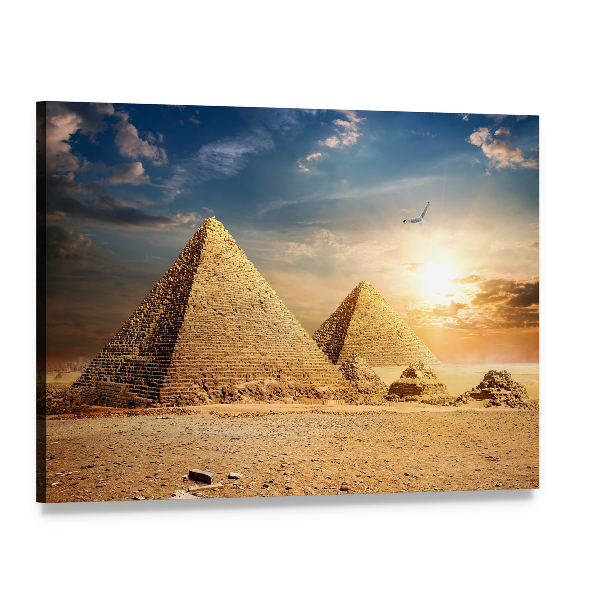 Pyramids at the Sunset Canvas Wall Art, single panel gallery wrapped canvas, angled product view