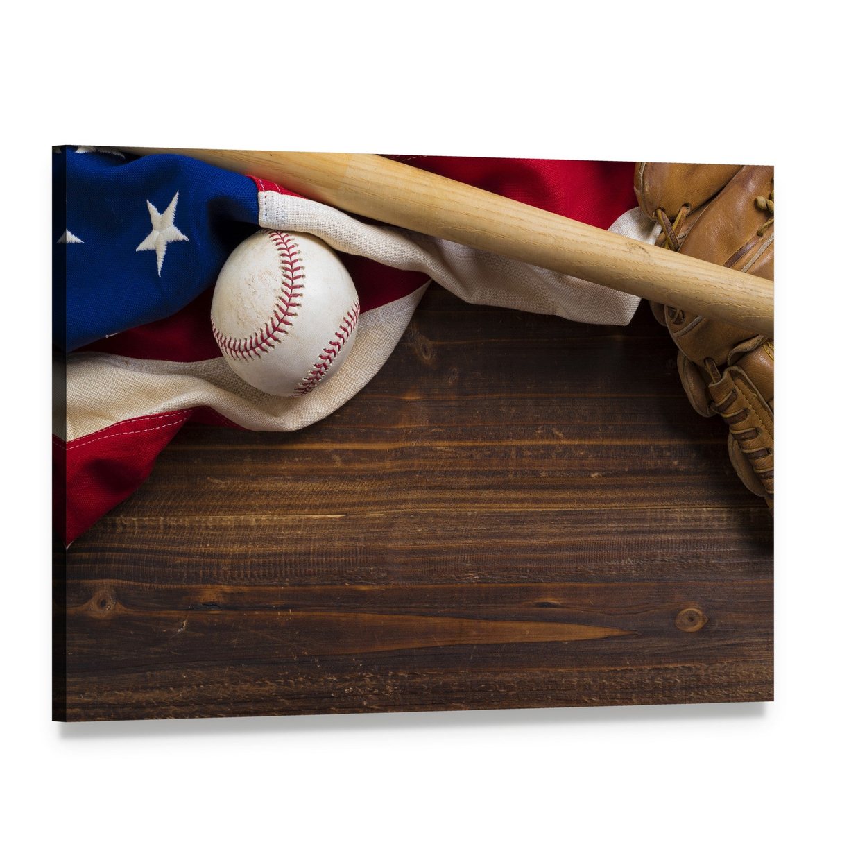 American Flag with Baseball Canvas Wall Art, single panel gallery wrapped canvas, angled product view