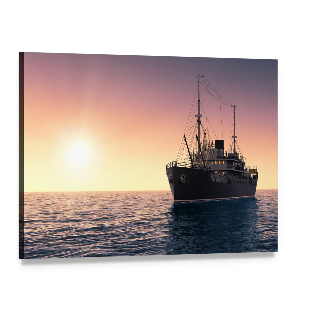 Cargo Ship at Sunset Canvas Wall Art, single panel gallery wrapped canvas, angled product view