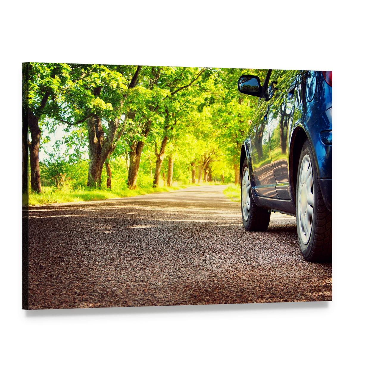 Car on Asphalt Road Canvas Wall Art, single panel gallery wrapped canvas, angled product view