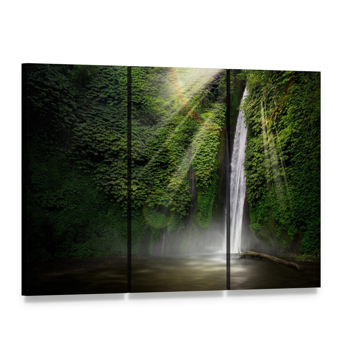 Waterfall in Munduk Bali Indonesia Canvas Wall Art, 3 panel 3 Horizontal layout gallery wrapped canvas set, angled product view