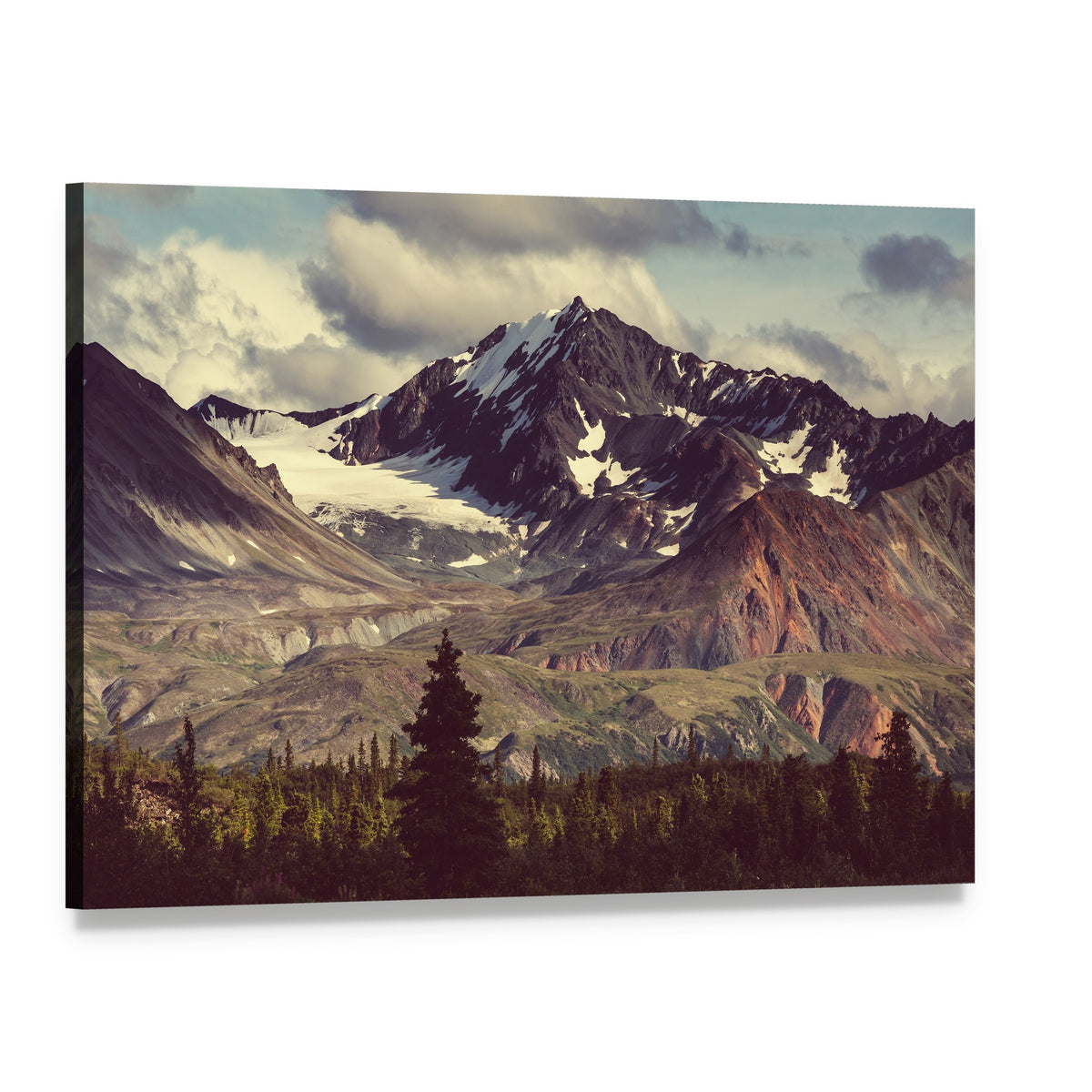 Denali Mountain Alaska Canvas Wall Art, single panel gallery wrapped canvas, angled product view