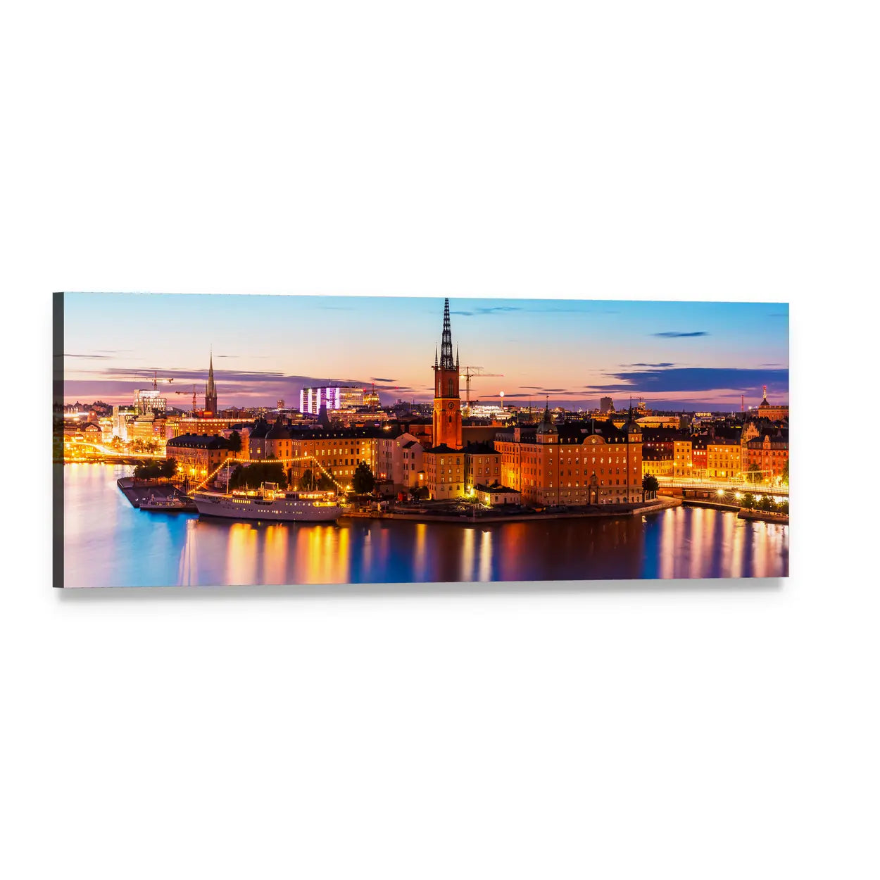 Gamla Stan, Stockholm Skyline Panoramic Canvas Wall Art, single panel gallery wrapped canvas, angled product view