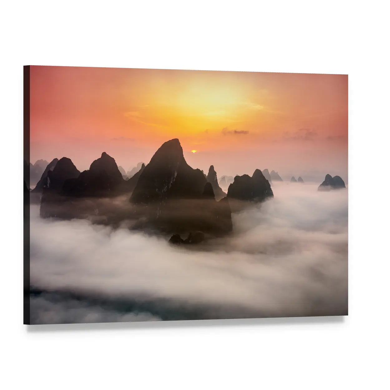 China Karst Mountains at Sunset Canvas Wall Art, single panel gallery wrapped canvas, angled product view