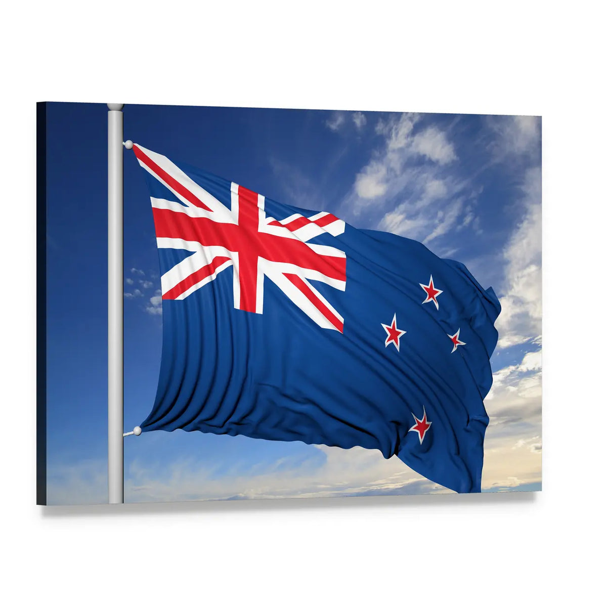 Waving New Zealand Flag Canvas Wall Art, single panel gallery wrapped canvas, angled product view