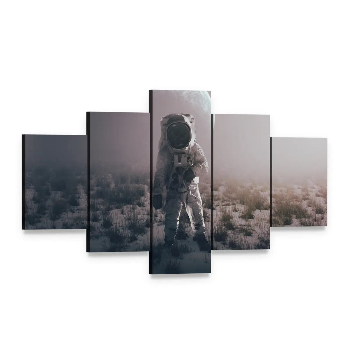 Astronaut in Alien World Canvas Wall Art, 5 panel 5 Star layout gallery wrapped canvas set, angled product view