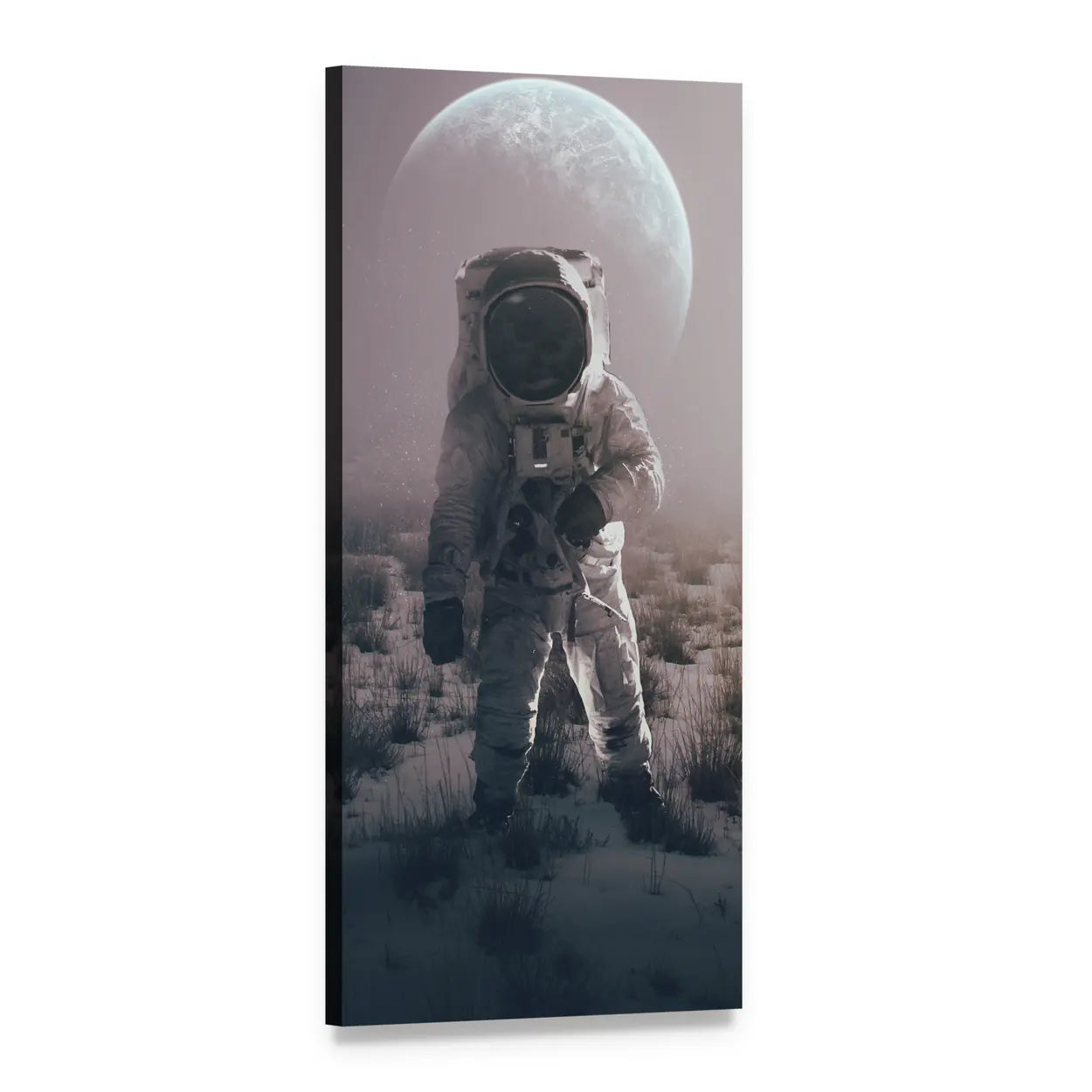 Astronaut on Alien Planet Vertical Canvas Wall Art, 1 panel 1 Vertical layout gallery wrapped canvas set, angled product view