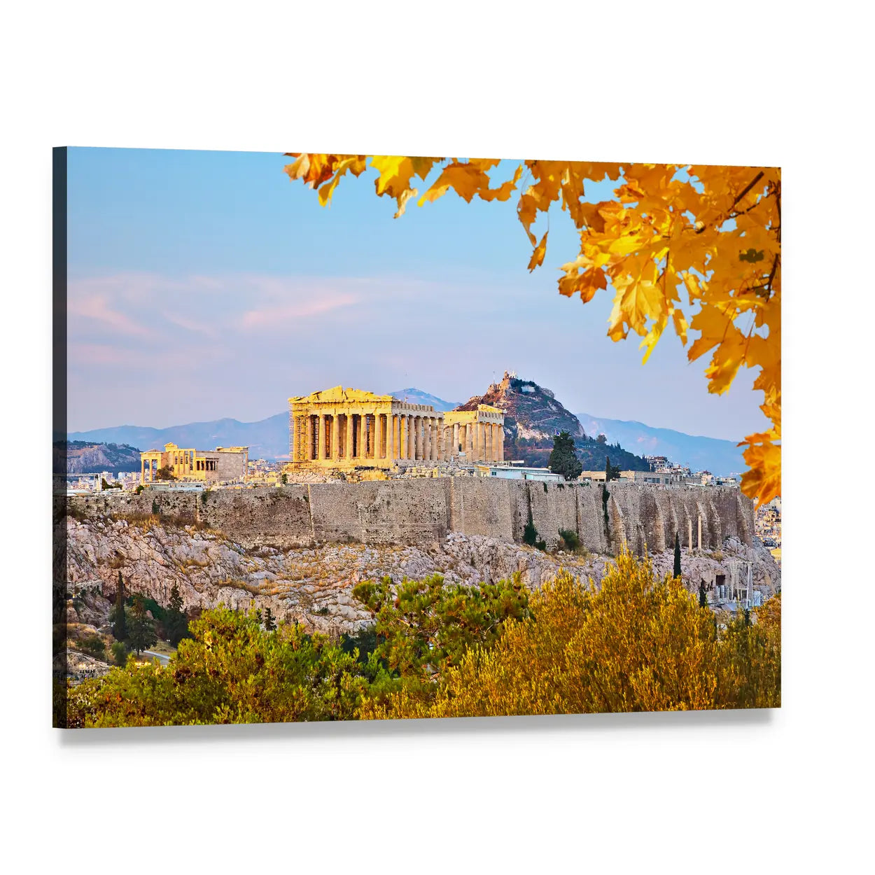 Acropolis at Sunset Canvas Wall Art, single panel gallery wrapped canvas, angled product view