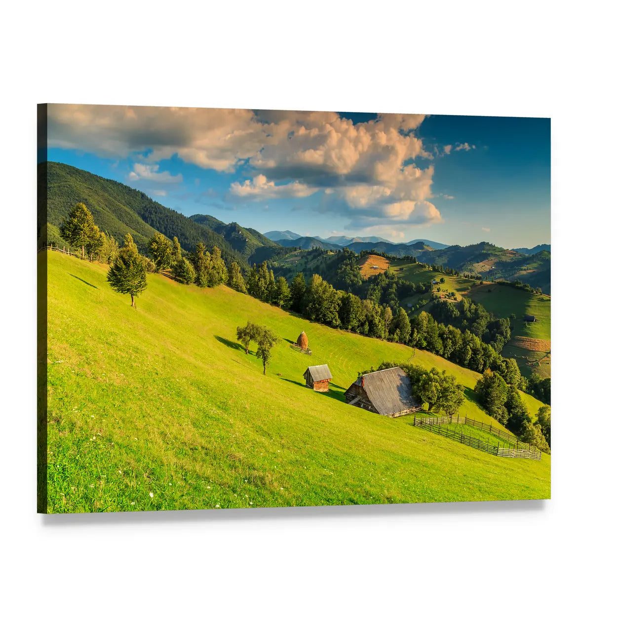 Summer Alpine Landscape in Romania Canvas Wall Art, single panel gallery wrapped canvas, angled product view