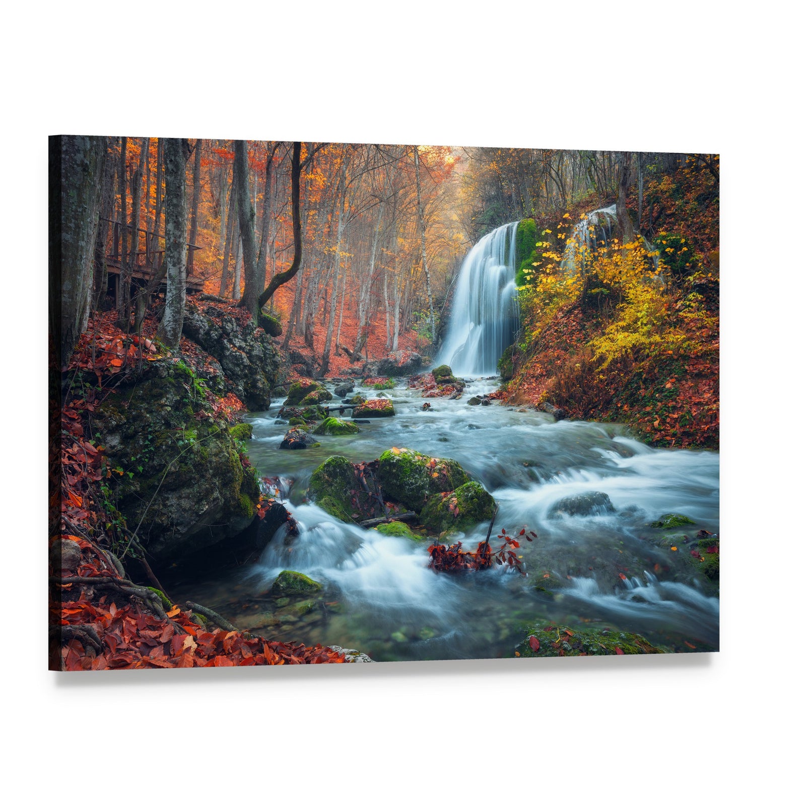 Silver Stream Waterfall in Grand Canyon of Crimea at Sunset Canvas Wall Art, single panel gallery wrapped canvas, angled product view