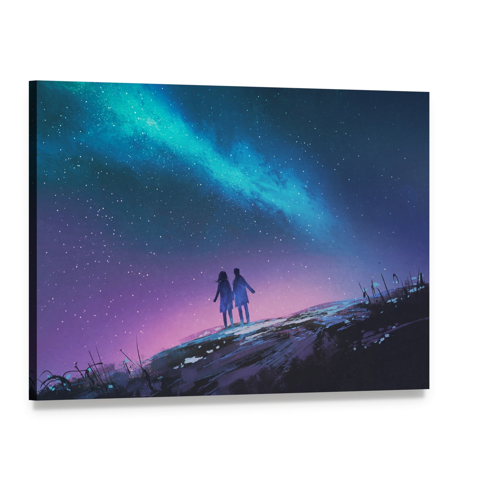 Couple Gazing at Milky Way Galaxy Canvas Wall Art, single panel gallery wrapped canvas, angled product view