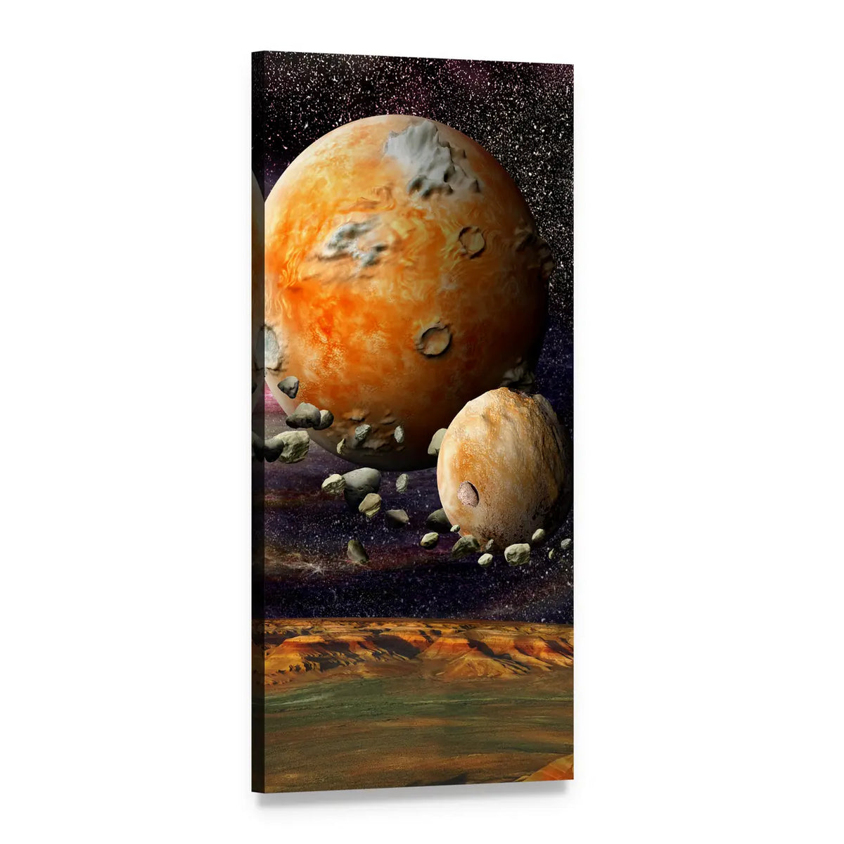 Alien Planet and Asteroid Belt Vertical Canvas Wall Art, 1 panel 1 Vertical layout gallery wrapped canvas set, angled product view