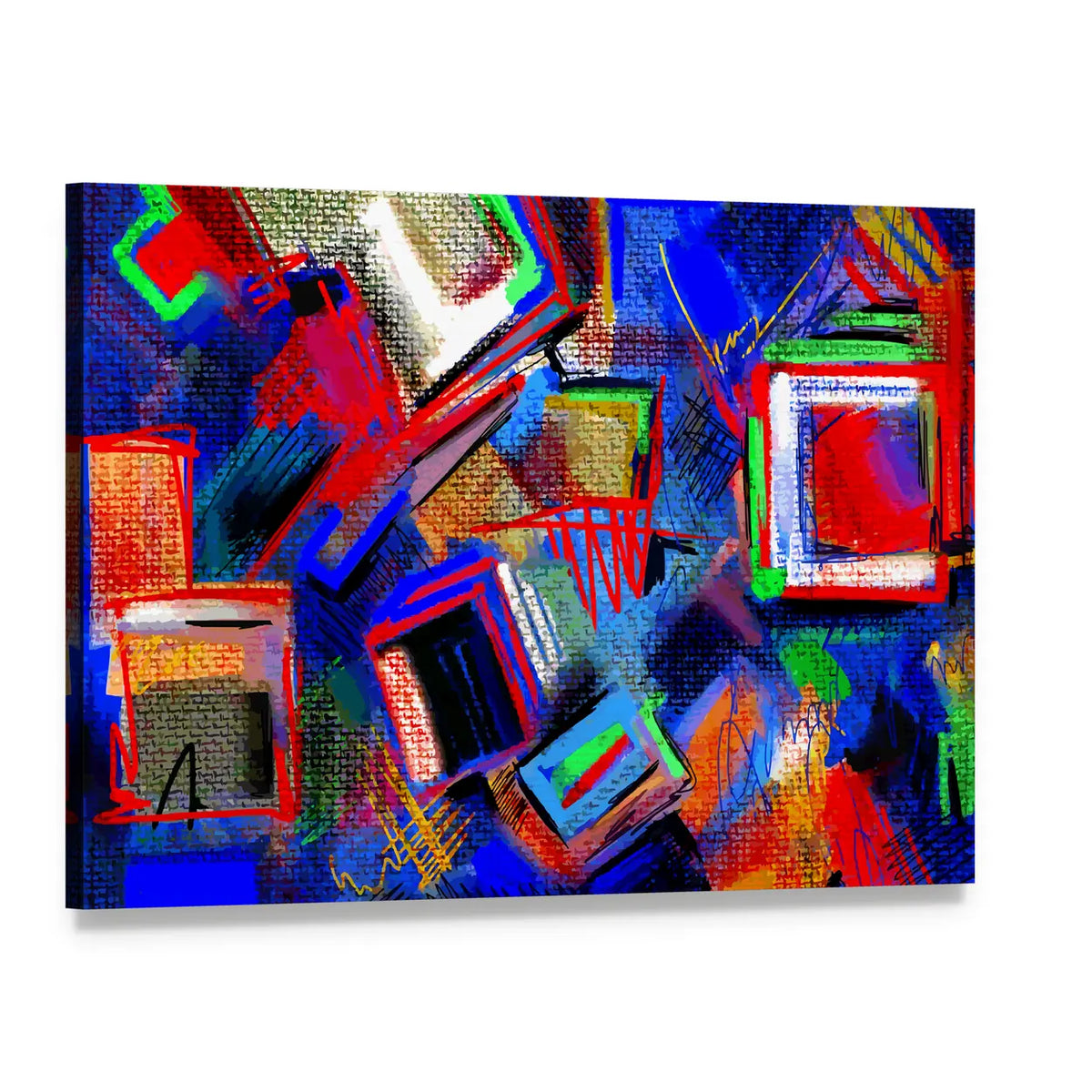 Hand-drawn Abstract Geometric Composition Canvas Wall Art, single panel gallery wrapped canvas, angled product view