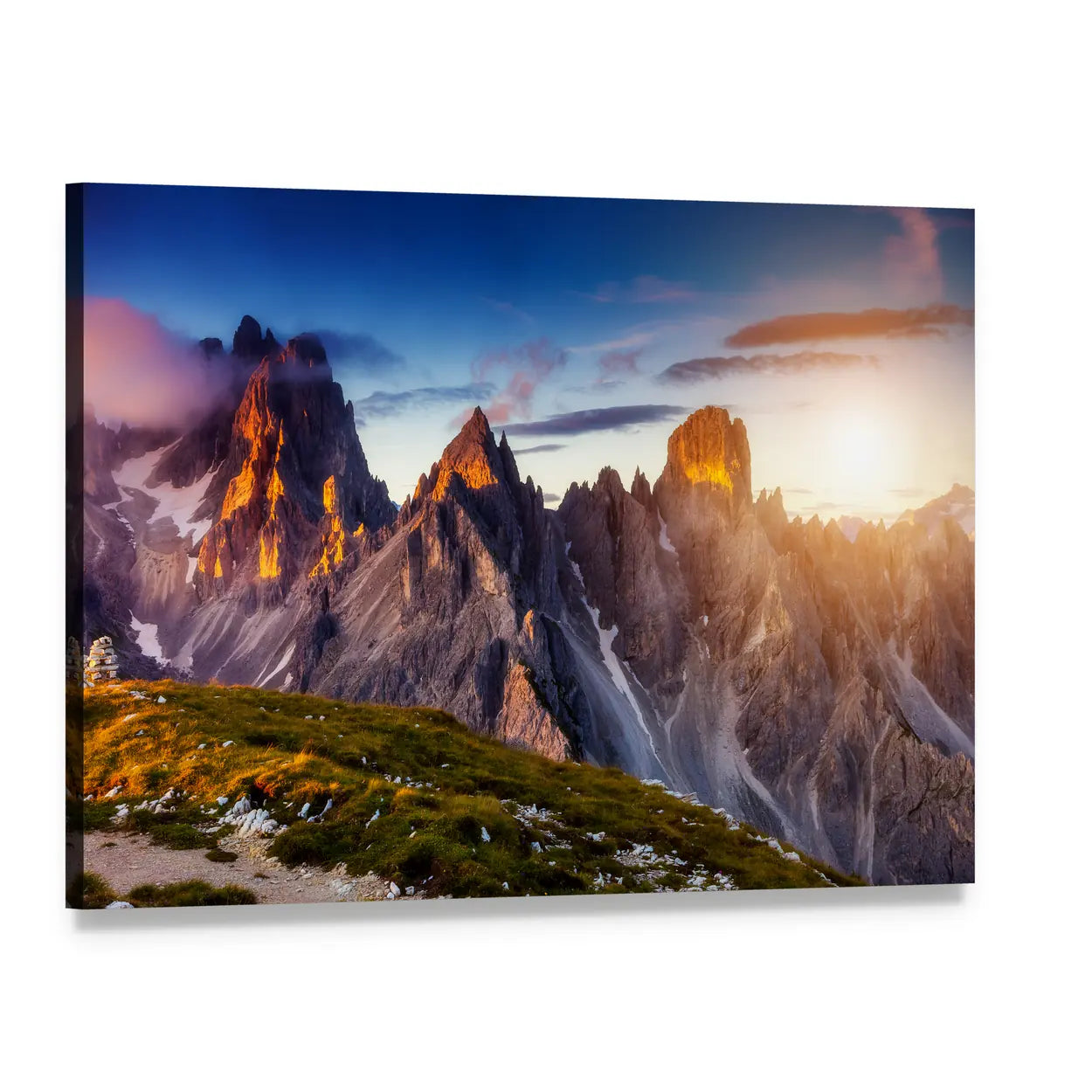 Cadini Di Misurina Peaks at Sunset Canvas Wall Art, single panel gallery wrapped canvas, angled product view