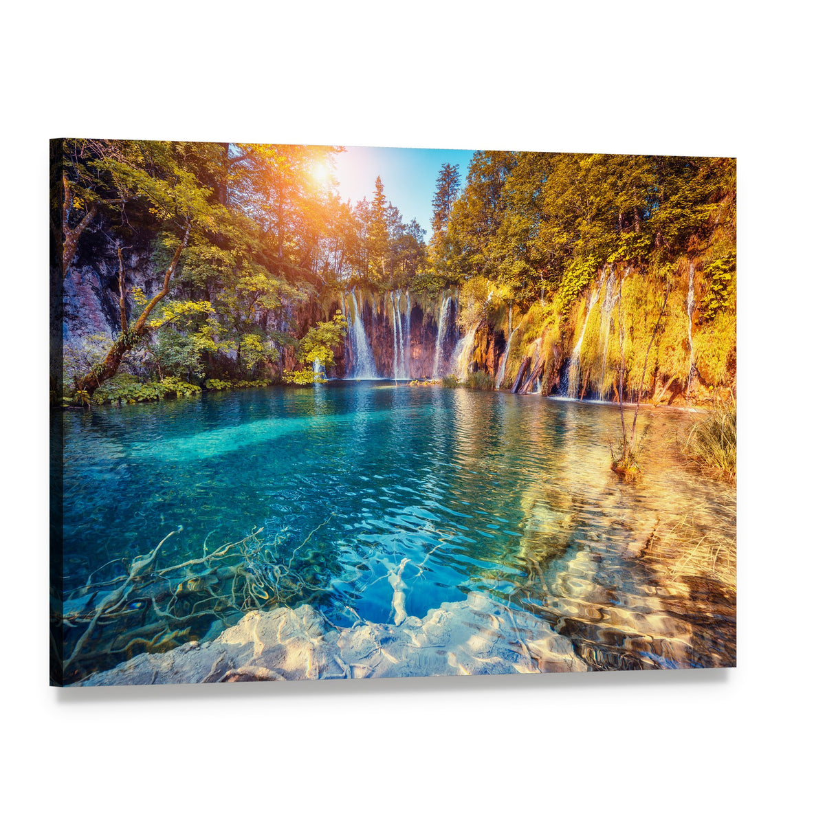 Waterfall in the Plitvice Lakes National Park Croatia Canvas Wall Art, single panel gallery wrapped canvas, angled product view