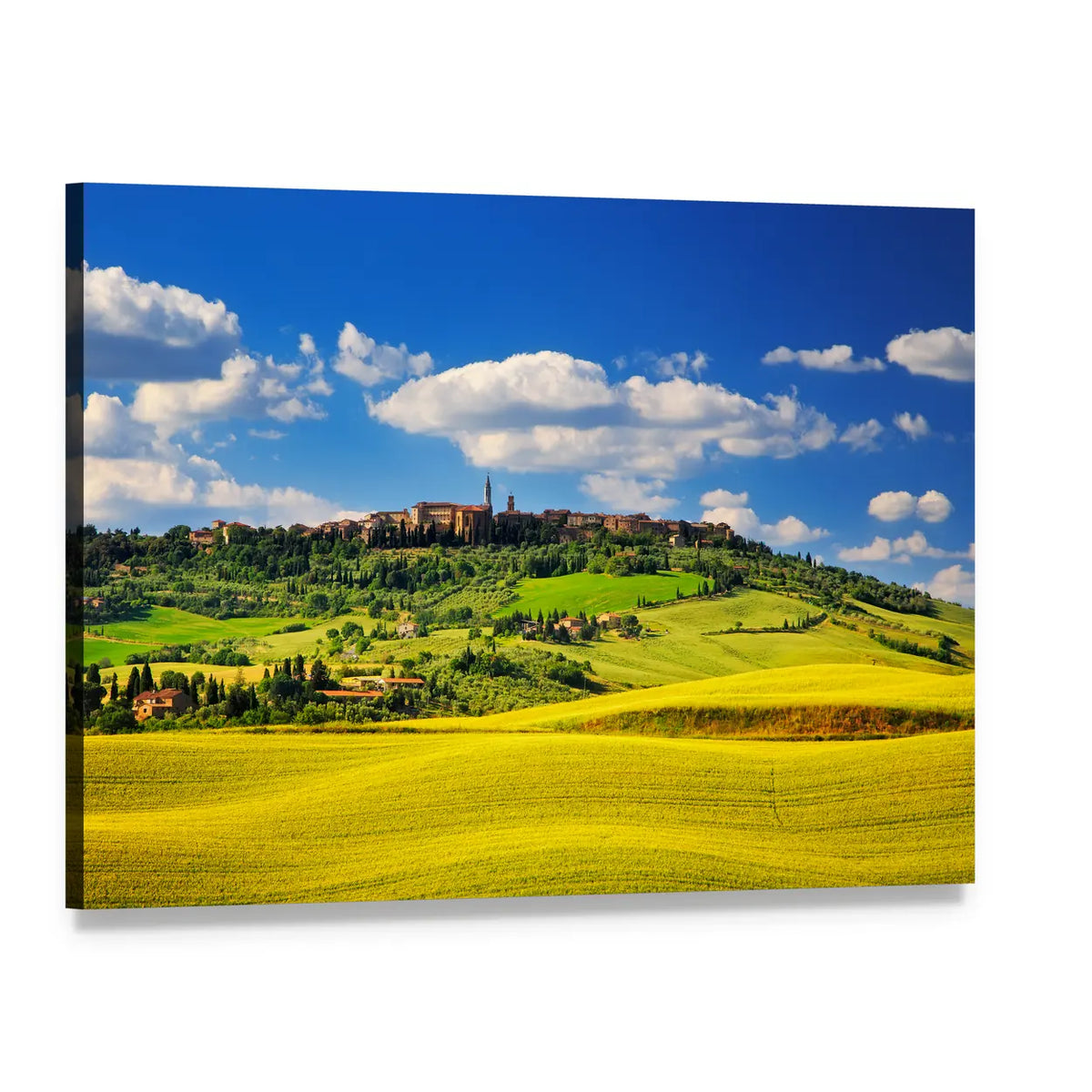 Pienza Medieval Village in Summer Canvas Wall Art, single panel gallery wrapped canvas, angled product view