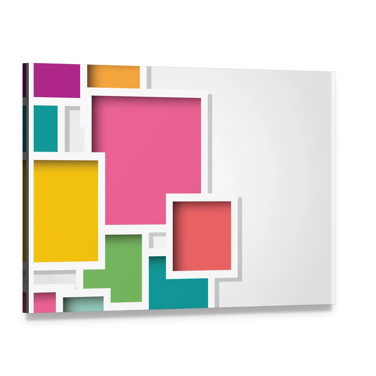 3d Layered Geometric Squares Canvas Wall Art, single panel gallery wrapped canvas, angled product view