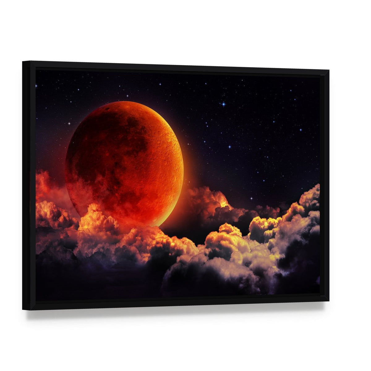 Red Planet with Clouds Canvas Wall Art, framed canvas in a black floater frame, angled product view