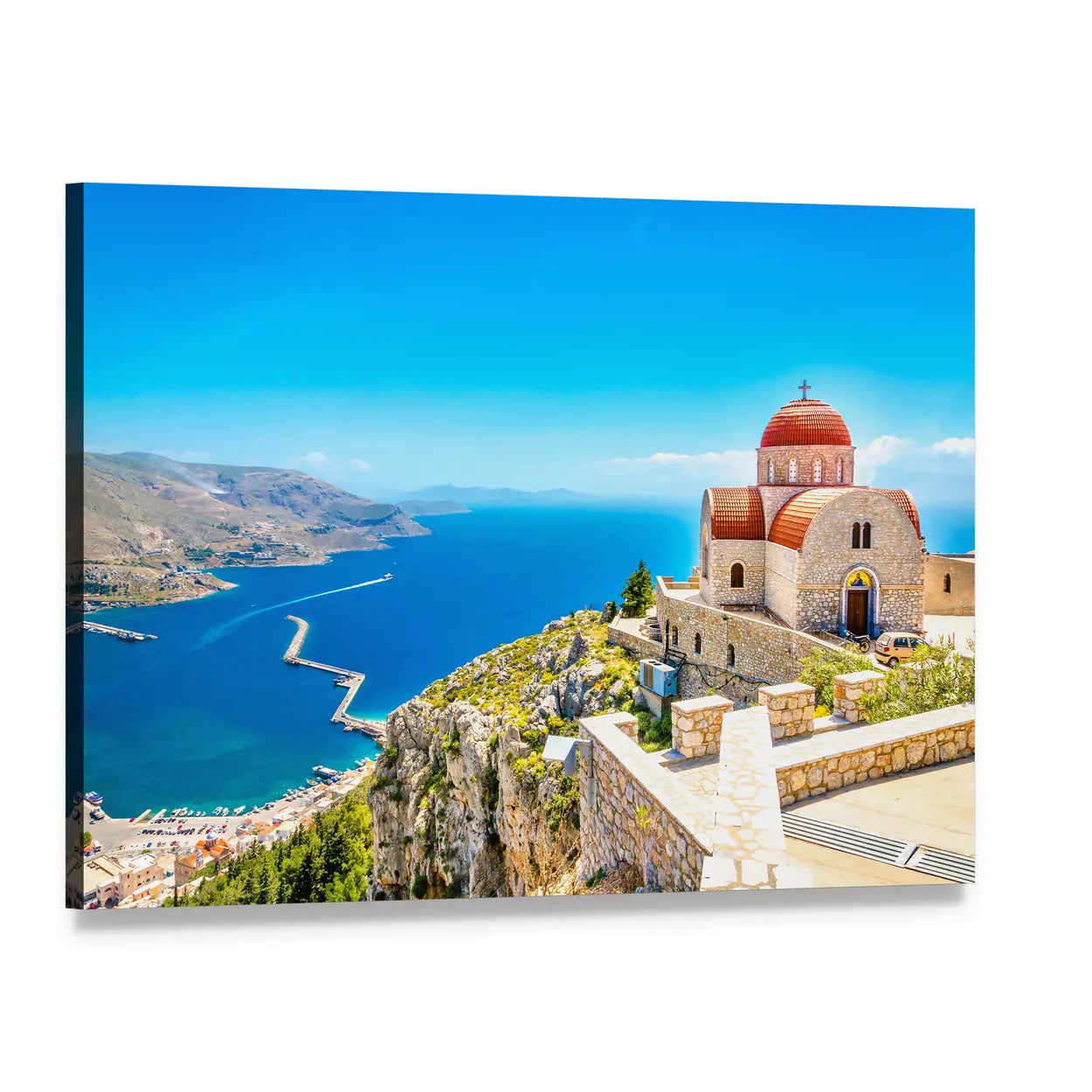 Church on the Cliff Canvas Wall Art, single panel gallery wrapped canvas, angled product view