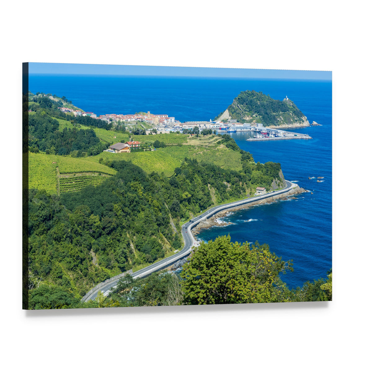 Basque Coast Road with Lighthouse Canvas Wall Art, single panel gallery wrapped canvas, angled product view