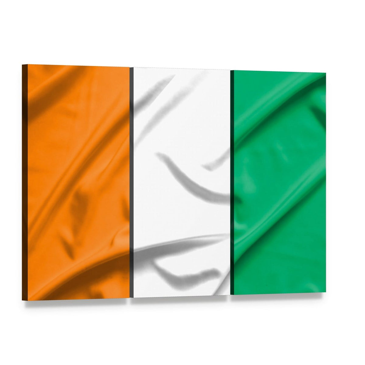 Ivory Coast Flag Canvas Wall Art, 3 panel 3 Horizontal layout gallery wrapped canvas set, angled product view