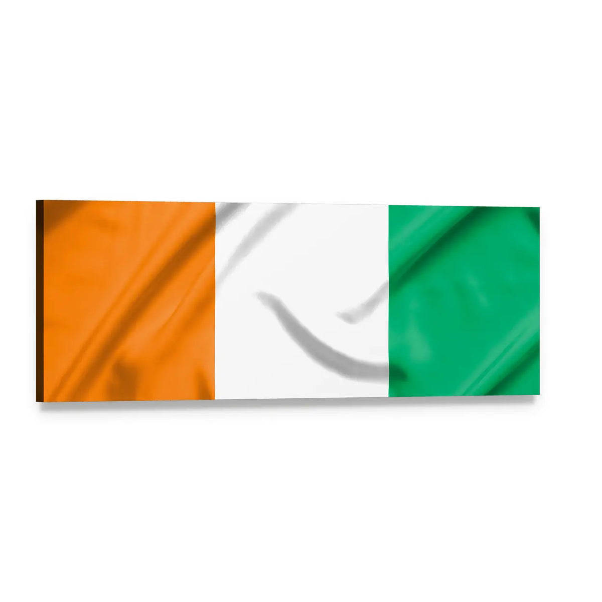 Ivory Coast Draped Tricolor Flag Panoramic Canvas Wall Art, single panel gallery wrapped canvas, angled product view