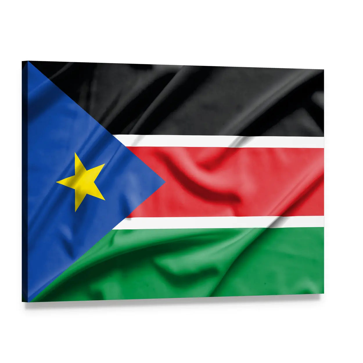 South Sudan Flag on Silk Texture Canvas Wall Art, single panel gallery wrapped canvas, angled product view