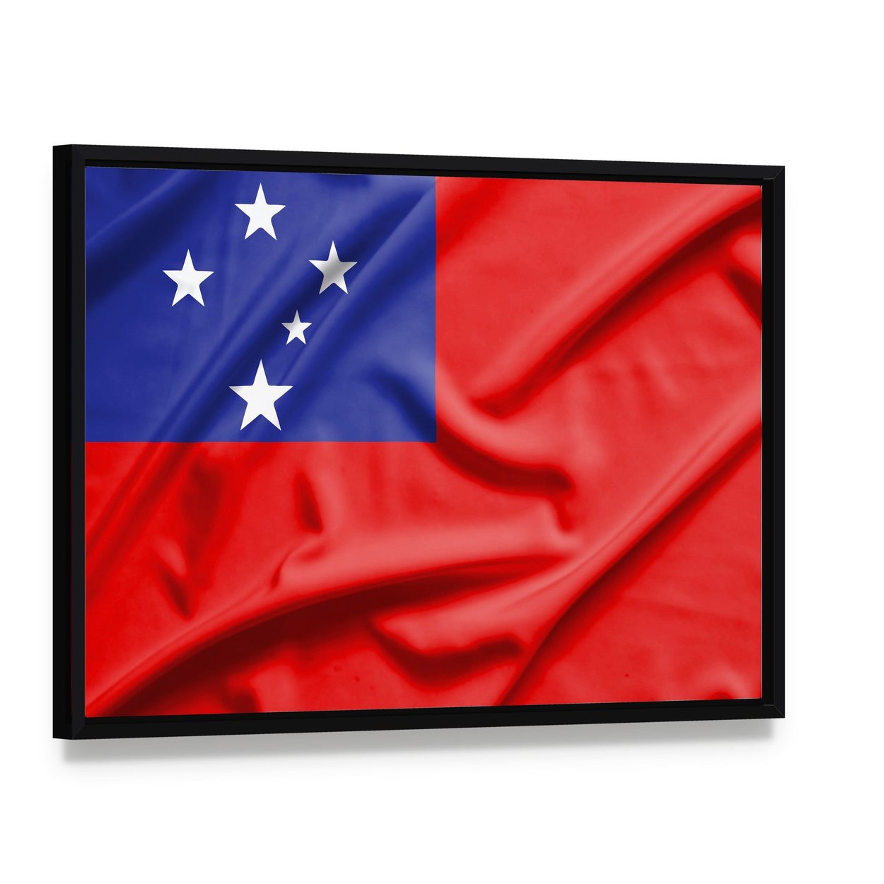 Samoa Flag on Silk Texture Canvas Wall Art, framed canvas in a black floater frame, angled product view