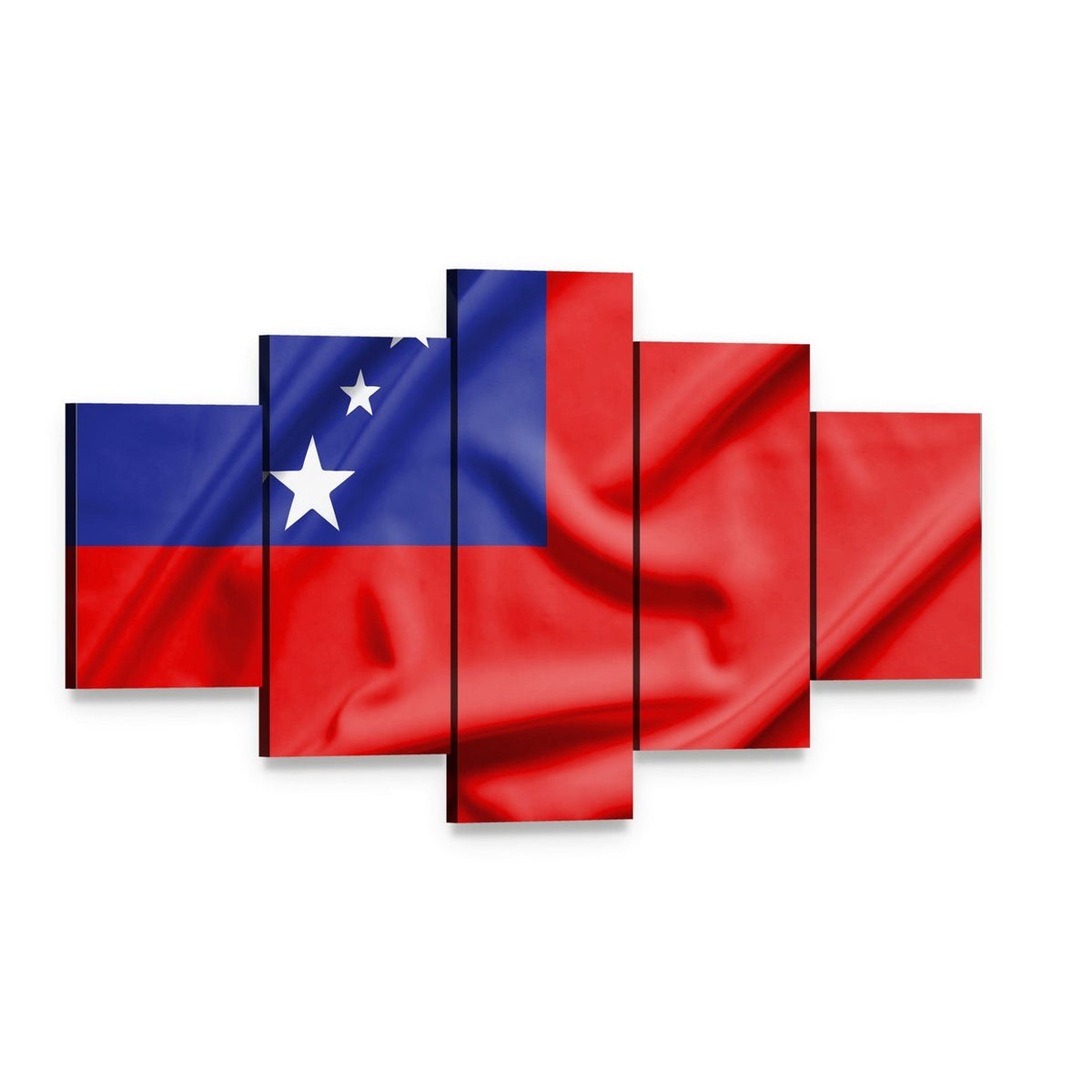 Samoa Flag on Silk Texture Canvas Wall Art, 5 panel 5 Star layout gallery wrapped canvas set, angled product view