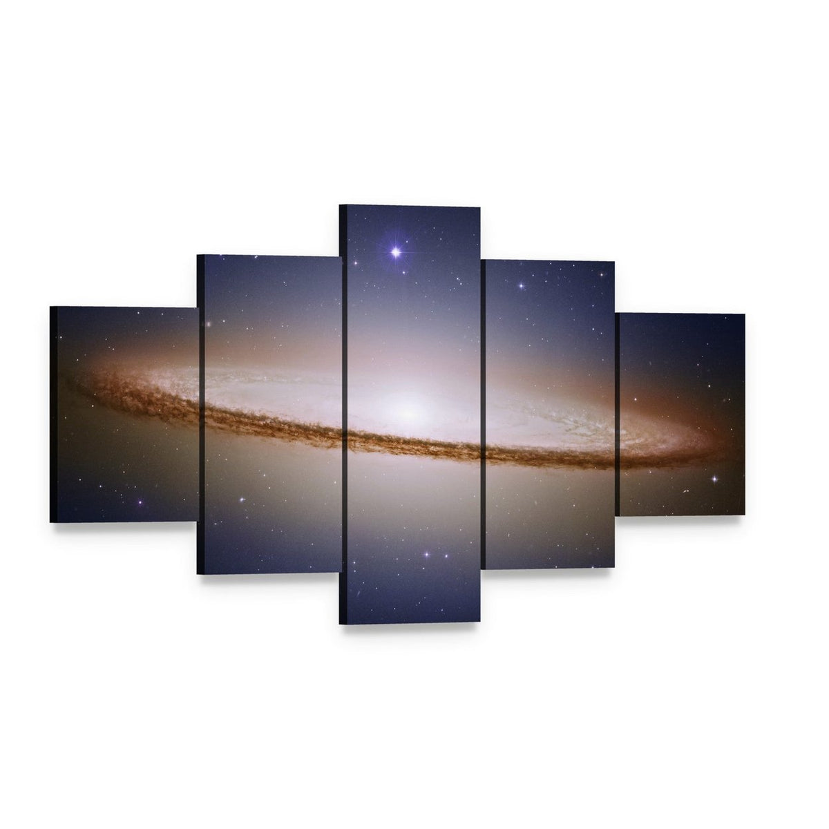Sombrero Galaxy Canvas Wall Art, 5 panel 5 Star layout gallery wrapped canvas set, angled product view