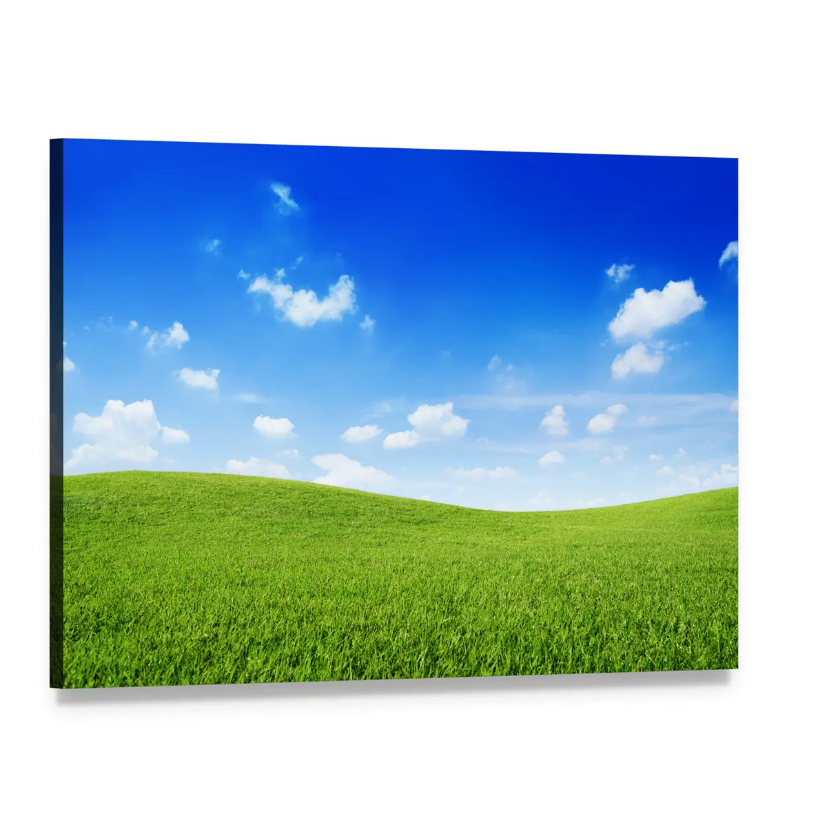 Green Grassy Hills Canvas Wall Art, single panel gallery wrapped canvas, angled product view