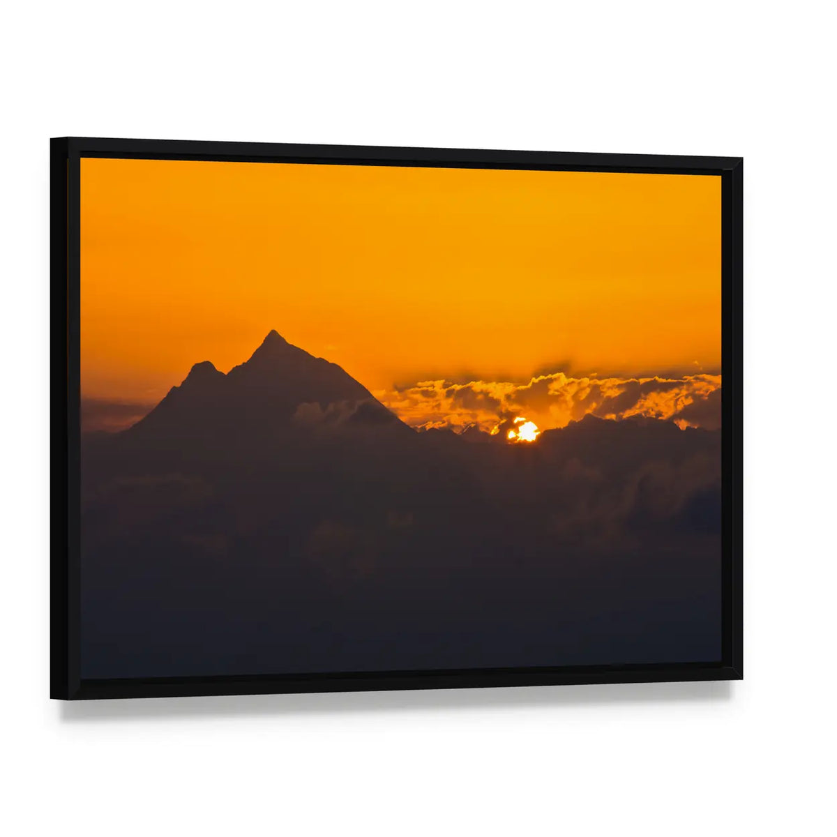 Sunrise At Holy Mountain Athos In Chalkidiki Greece Canvas Wall Art, framed canvas in a black floater frame, angled product view