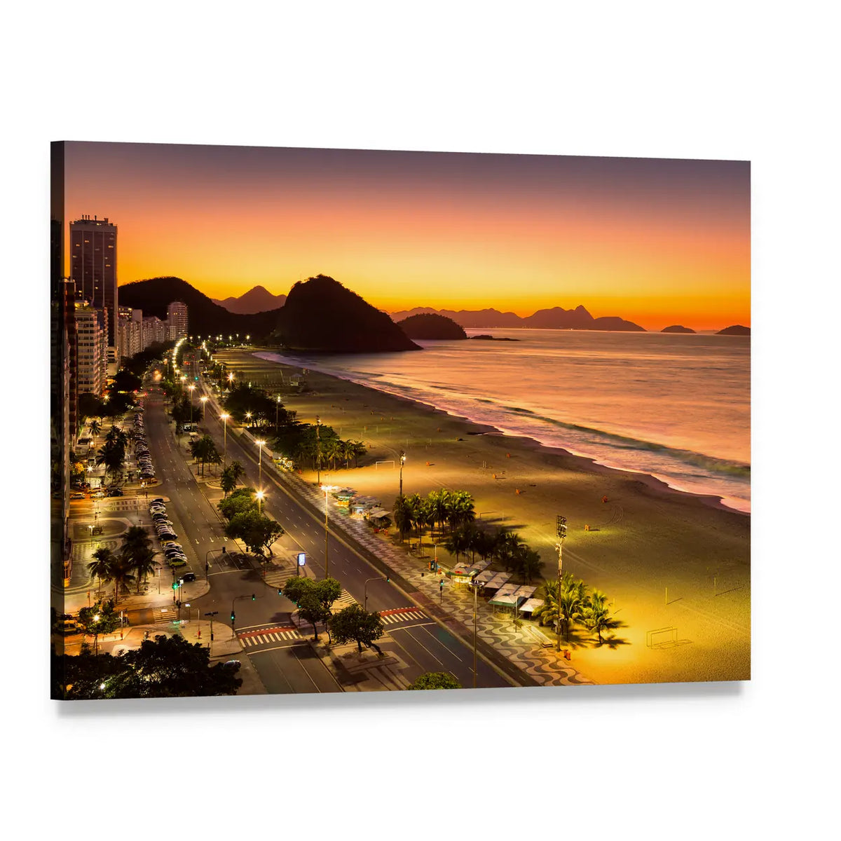Copacabana Beach at Dawn Canvas Wall Art, single panel gallery wrapped canvas, angled product view