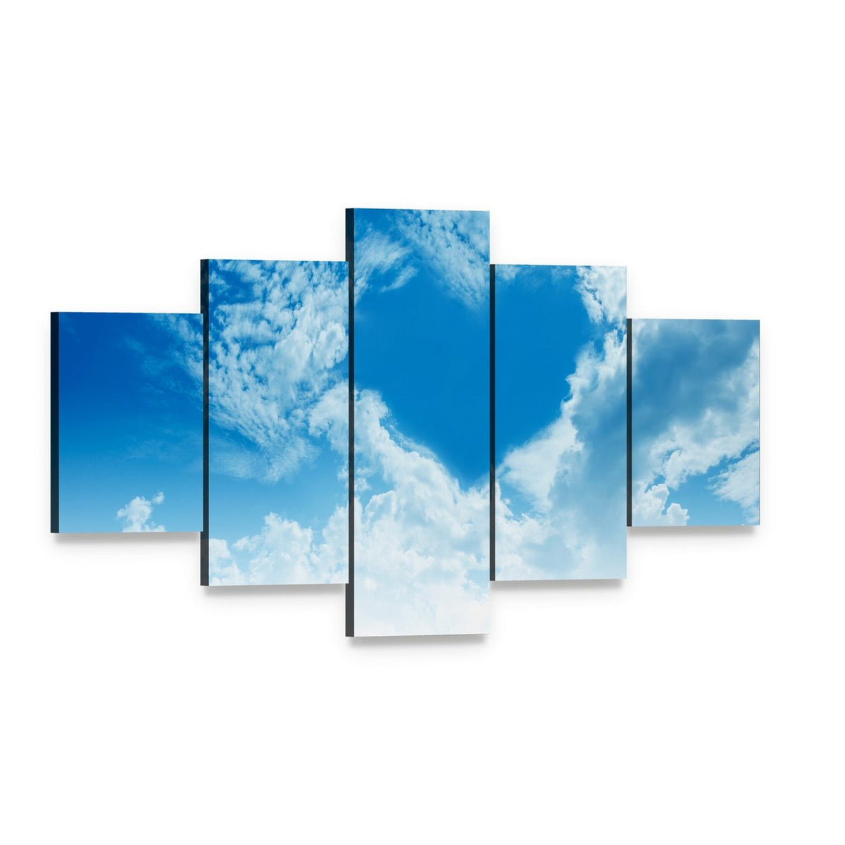 Sky Clouds Forming a Heart Shape Canvas Wall Art, 5 panel 5 Star layout gallery wrapped canvas set, angled product view