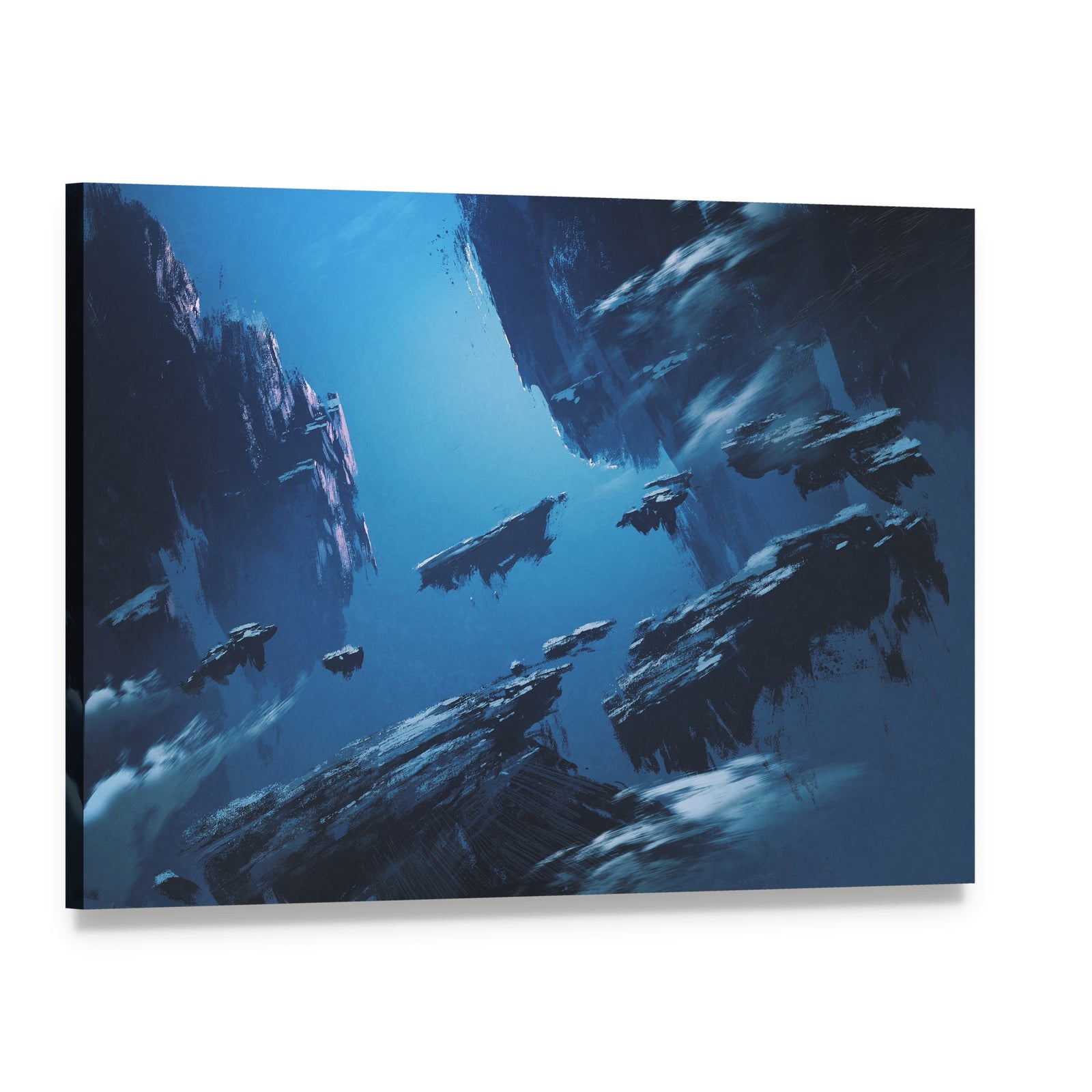 Floating Island with Spaceships Canvas Wall Art, single panel gallery wrapped canvas, angled product view