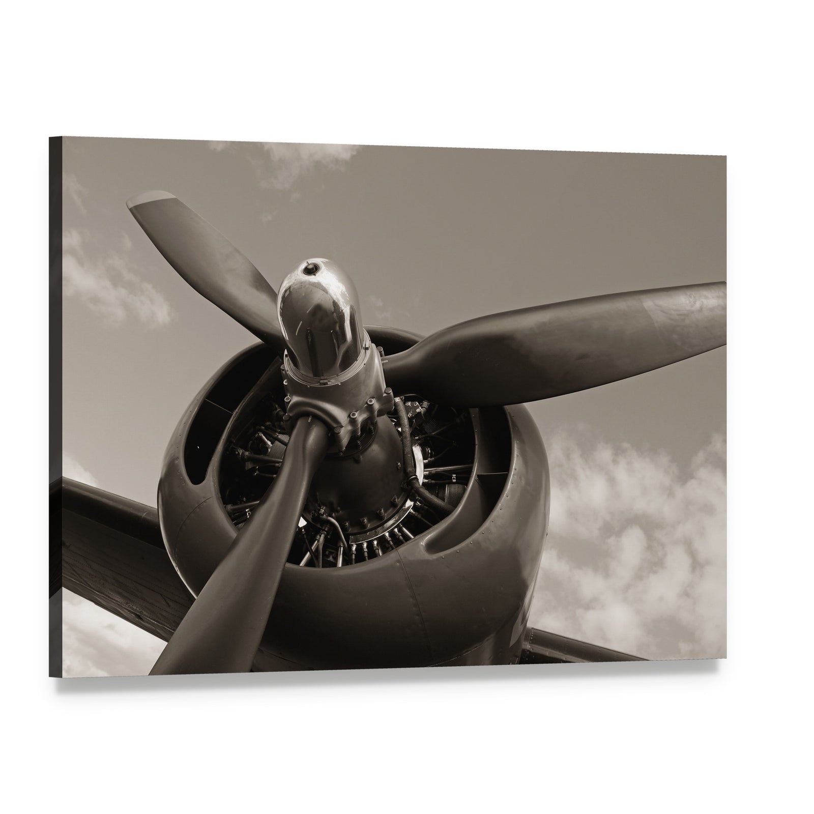 Old Airplane Propeller Canvas Wall Art, single panel gallery wrapped canvas, angled product view