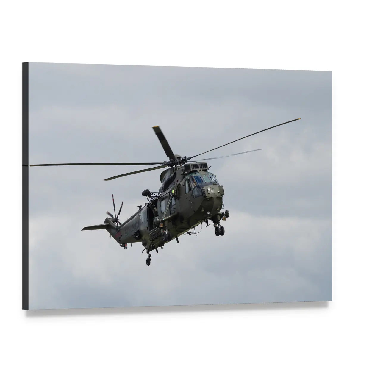 Royal Navy Sea King Helicopter Canvas Wall Art, single panel gallery wrapped canvas, angled product view