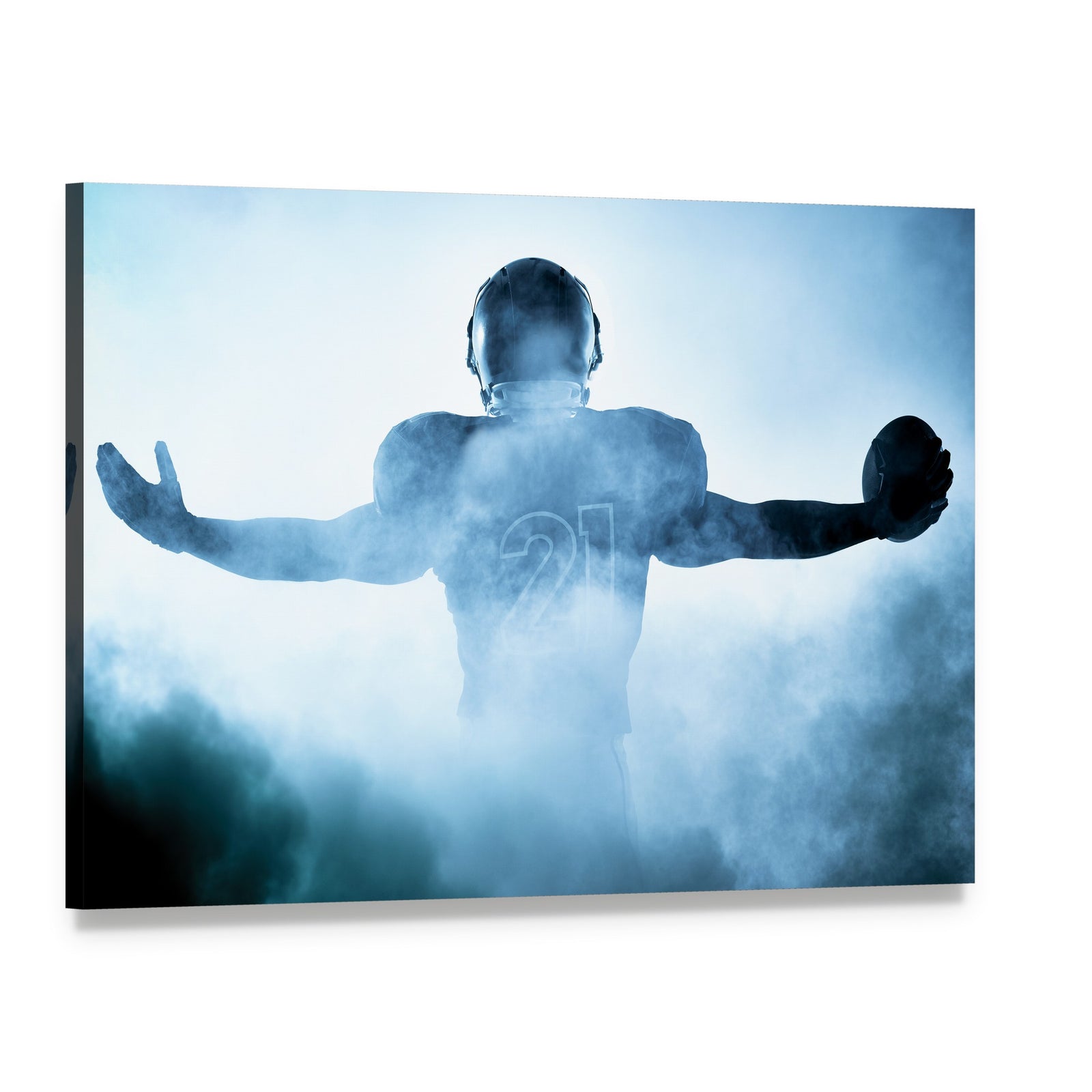 Football Player Portrait Silhouette Canvas Wall Art, single panel gallery wrapped canvas, angled product view