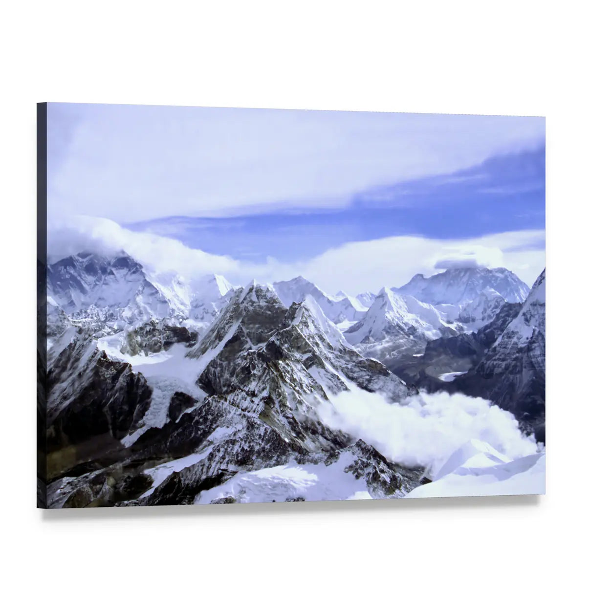 Himalayan Snow-capped Peaks Canvas Wall Art, single panel gallery wrapped canvas, angled product view