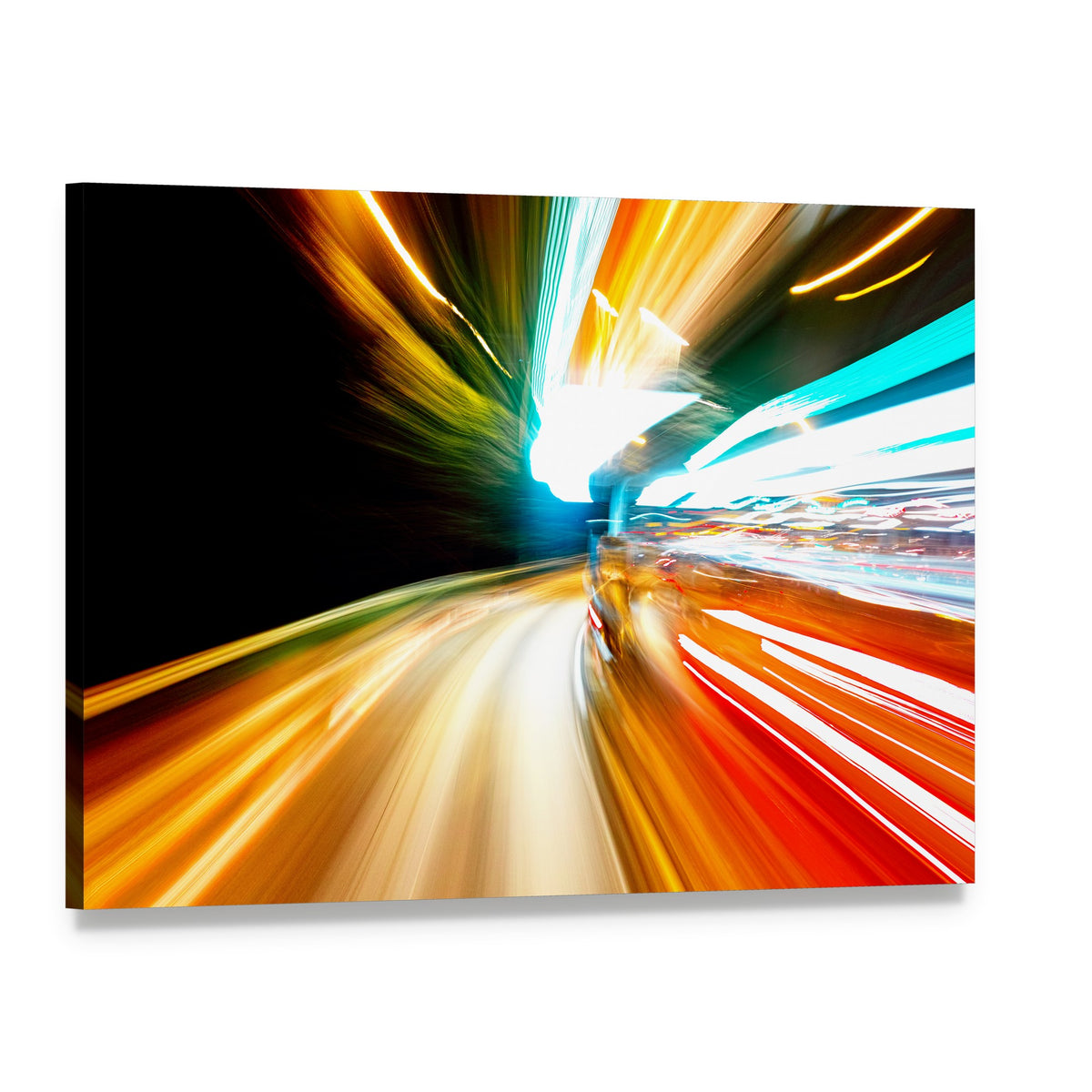 Night Traffic Blur Motion Canvas Wall Art, single panel gallery wrapped canvas, angled product view