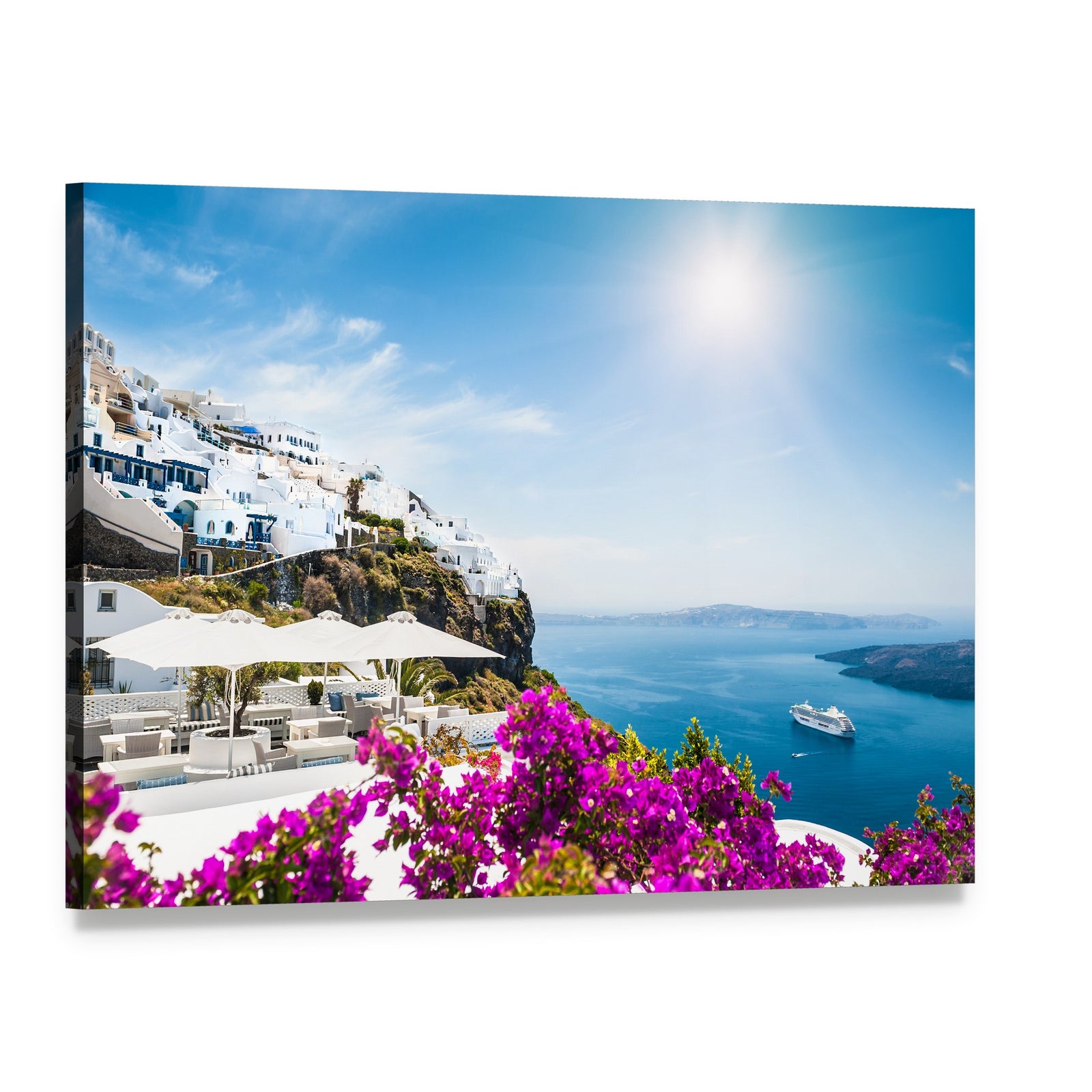 White Architecture on Santorini Island Canvas Wall Art, single panel gallery wrapped canvas, angled product view