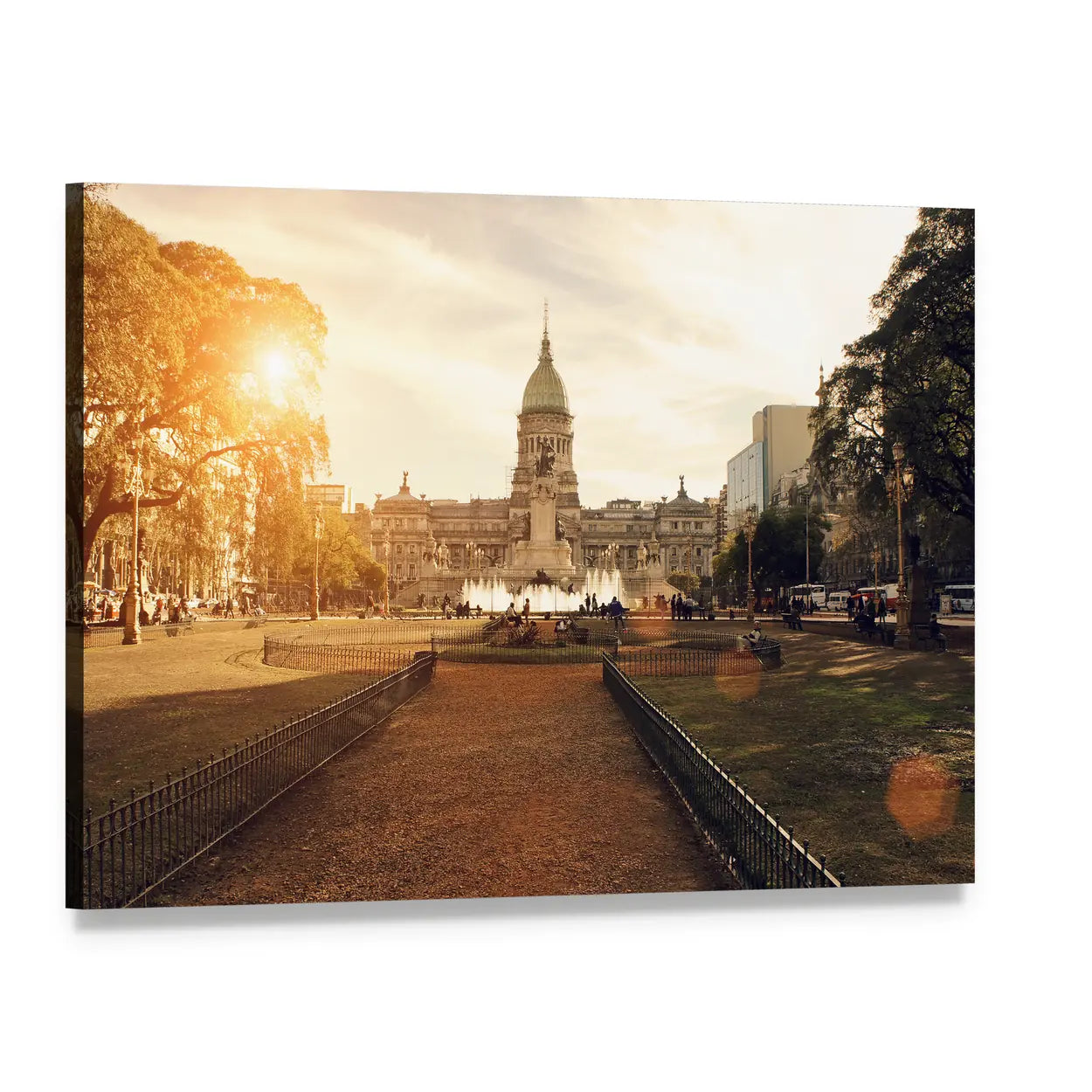Buenos Aires National Congress at Golden Hour Canvas Wall Art, single panel gallery wrapped canvas, angled product view