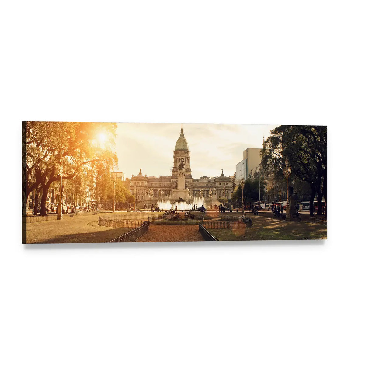 Buenos Aires National Congress at Golden Hour Panoramic Canvas Wall Art, single panel gallery wrapped canvas, angled product view
