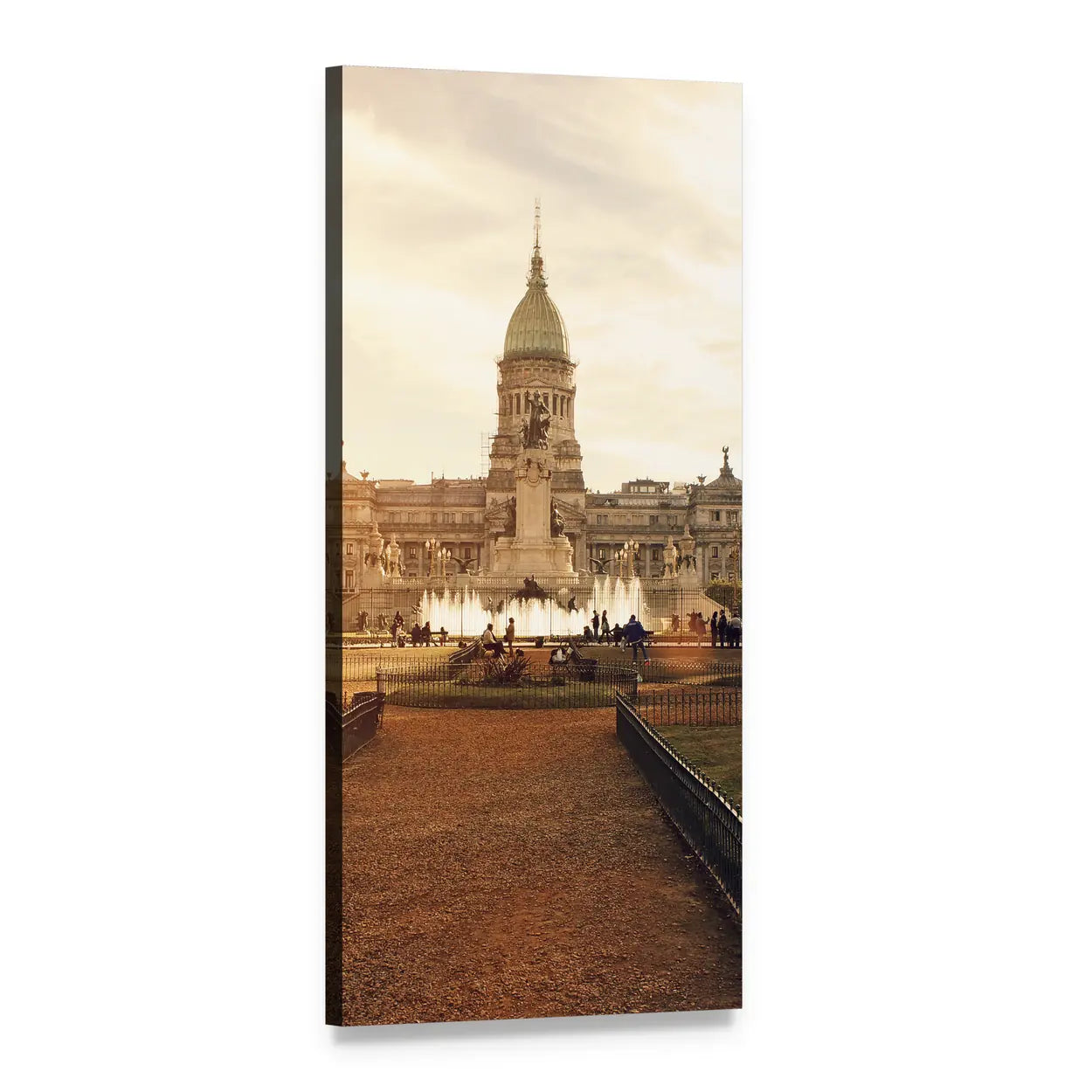 Buenos Aires National Congress Plaza in Sepia Vertical Canvas Wall Art, 1 panel 1 Vertical layout gallery wrapped canvas set, angled product view
